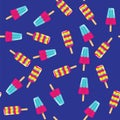 Ice cream pattern on blue background. Summer ice cream on stick on pattern background.