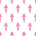 Seamless raspberry strawberry flavour ice cream cone pattern. Hand-drawn colorful summer food vector Royalty Free Stock Photo