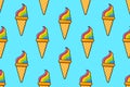 Ice cream pattern. Ice cream cone in a waffle cup. Vector illustration Royalty Free Stock Photo