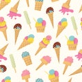 Ice cream pattern. Cute colorful summer seamless background. Hand drawn flat illustration with vector texture. Royalty Free Stock Photo