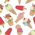 Ice cream pattern with different ice cream cones