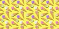 Ice cream pattern on pastel yellow background. Top view, flat lay. Seamless Royalty Free Stock Photo
