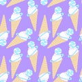 Ice cream pattern seamless, colored in a waffle cone, lilac blue yellow color, planet. Royalty Free Stock Photo