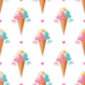 Ice cream pattern Trendy cute white background. 80s pop art design, ice cream sticker or badge