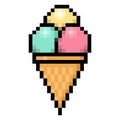 Ice cream cone pixel art on white background