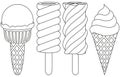 Ice cream popsicle cone line art black and white icon set. Royalty Free Stock Photo