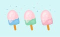 Ice cream. popsicle. Lollipop. Summer food. Colorful flat design of ice cream set. Pastel shades. Collection of 3 ice Royalty Free Stock Photo