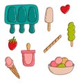 Ice cream and popsicle outline icons set. Sign for web, graphic tee, sweatshirt. Doodle linear style Royalty Free Stock Photo