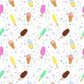 Ice cream and Popsicle party seamless vector pattern. Royalty Free Stock Photo