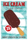 Ice cream popsicle on stick colored vintage poster