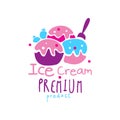 Ice cream premium product logo design, emblem for restaurant, bar, cafe, confectionery, menu, sweet shop vector