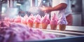 Ice cream production at a dairy shop, selling fresh ice cream . Generative Ai