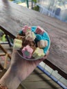 Ice cream rainbow with colorfull flower in the top