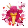 Ice Cream Raspberry Cone Colorful Dessert Icon Choose Your Taste Cafe Poster