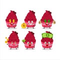 Ice cream raspberry cup cartoon character with cute emoticon bring money
