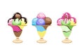 Ice cream refreshing desserts set. Balls and soft ice cream in glass bowl. Easy to combine and recolor vector objects