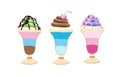 Ice cream refreshing desserts set. Balls and soft ice cream in glass bowl. Easy to combine and recolor vector objects