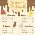 Ice cream restaurant menu with cute ice cream sticks