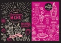 Ice cream restaurant menu. Pink dessert food flyer for bar and c