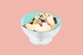 Minimal ice cream in retro metal bowls to creative for design and decoration isolate on background.Copy space.Pastel tone. Royalty Free Stock Photo