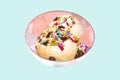 Minimal ice cream in retro metal bowls to creative for design and decoration isolate on background.Copy space.Pastel tone. Royalty Free Stock Photo