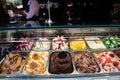 Ice cream in Rome, Italy. Italian gelateria. Ice-cream cafe, show window Royalty Free Stock Photo