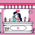 Ice cream salon couple kiss mice eating valentine vector design