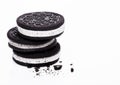 Ice Cream Sandwich with dark chocolate cookies on white background.Macro Royalty Free Stock Photo