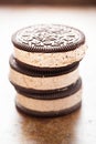 Ice cream sandwich Oreo - chocolate flavoured sandwich biscuits filled with vanilla flavour ice cream with crushed biscuit Royalty Free Stock Photo