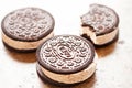 Ice cream sandwich Oreo - chocolate flavoured sandwich biscuits filled with vanilla flavour ice cream with crushed biscuit