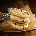 Ice cream sandwiches with chocolate chip cookies Royalty Free Stock Photo