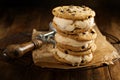 Ice cream sandwiches with chocolate chip cookies Royalty Free Stock Photo