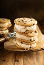 Ice cream sandwiches with chocolate chip cookies Royalty Free Stock Photo