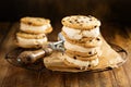 Ice cream sandwiches with chocolate chip cookies Royalty Free Stock Photo