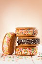 Ice cream sandwiches vanilla with colorful topping