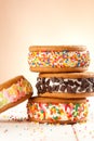 Ice cream sandwiches vanilla with colorful topping