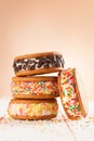 Ice cream sandwiches vanilla with colorful topping