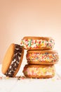 Ice cream sandwiches vanilla with colorful topping