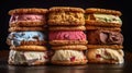 Ice cream sandwiches with various flavors. Generative AI Royalty Free Stock Photo