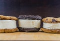 Ice Cream Sandwiches on Wooden Table Royalty Free Stock Photo