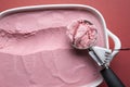 Ice cream scoop close-up. Raspberry ice cream homemade Royalty Free Stock Photo