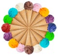 Ice cream scoop collection circle sundae cone icecream summer is Royalty Free Stock Photo