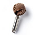 Ice cream scoop isolated on white background, top view image. Tasty chocolate desserts concept, closeup. Summer desserts