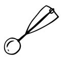 Doodle ice cream scoop, hand drawn disher serving scoop spoon. Vector illustration used for kitchen apparel, textil