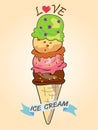 Ice cream scoops melting in waffle cones. Vector typographic style illustration for modern lettering text design shop and logo on Royalty Free Stock Photo