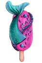 Ice cream sea food sweets turquoise purple sea travel hand drawing illustration cartoon Royalty Free Stock Photo