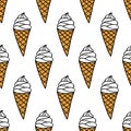 Ice cream seamless doodle pattern, vector illustration Royalty Free Stock Photo