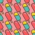 Ice cream seamless pattern. Cute colorful popsicle on pink background