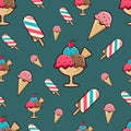 Ice-cream seamless pattern on dark background. Royalty Free Stock Photo