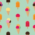 Ice cream seamless pattern in flat style, summer sweets background blue Royalty Free Stock Photo